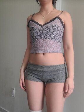 Purple Lace Flower Sheer Crop Tank Top